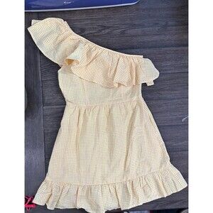 altard state yellow gingham one shoulder dress XS